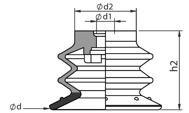 Vacuum Cups 2,5 Bellow, Ø20- Ø 50 MM