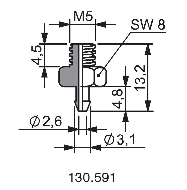 Fitting for Vacuum Cup, M5, Male.