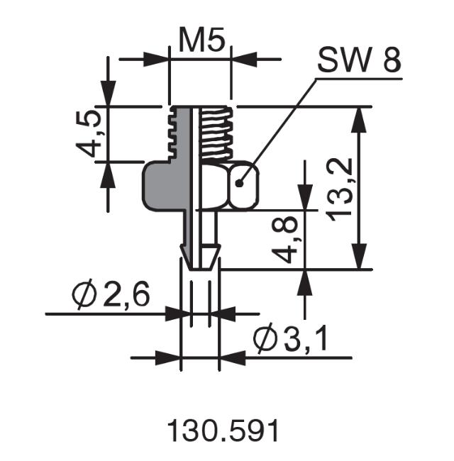 Fitting for Vacuum Cup, M5, Male.